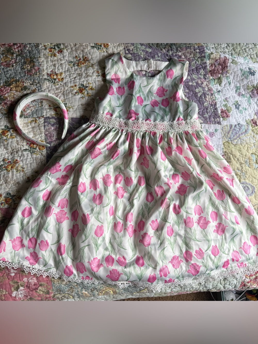 Rachel Zoe White Dress with Pink Tulip Print